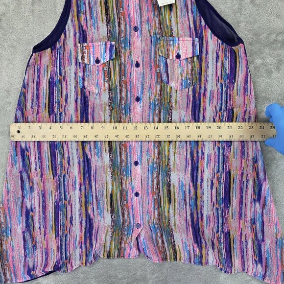 BCBGMAXAZRIA Shirt Womens Small Purple Artist Stroke Tunic Button Front Flowy - Picture 5 of 9